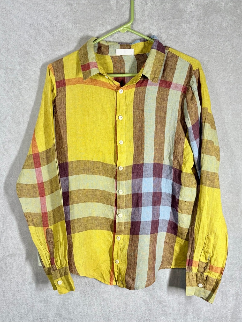 CP Shades Plaid Madras Linen Shirt Women’s Size S Yellow Coastal Dopamine